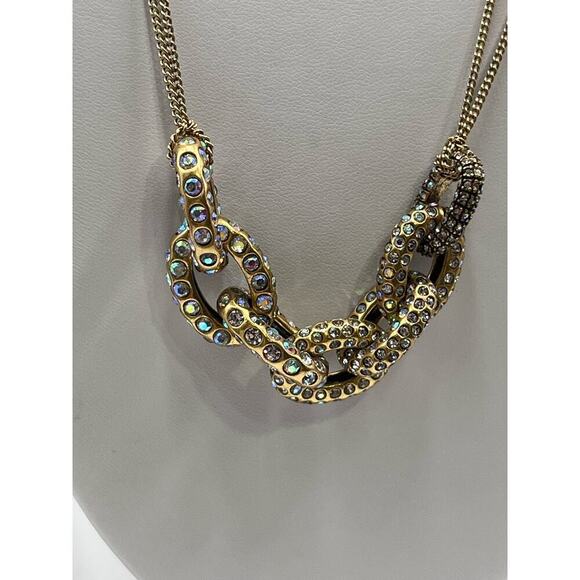 J. Crew Pave AB Rhinestone Crystal Oval Link Double Strand Necklace - Picture 14 of 14